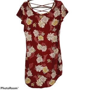 No Boundaries Burgundy Floral Lattice Back Mini Dress - Size XL